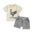 thumbnail image 1 of Elippeo 2Pcs Baby Boy Summer Outfits 6 12 18 24 Months 3 4 5 Years Short Sleeve Rooster Print T-Shirt + Shorts Set Infant Clothes, 1 of 10