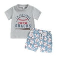 thumbnail image 1 of Elippeo 2Pcs Baby Boy Summer Outfits 6 12 18 24 Months 3 Years Short Sleeve Baseball Bat Print Tops + Shorts Set Toddler Clothing, 1 of 8