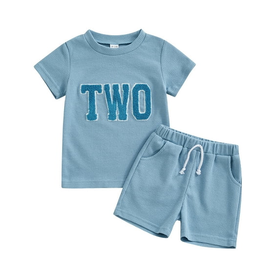 Elippeo 2Pcs Baby Boy Summer Outfits 6 12 18 24 Months 3 Years Short Sleeve Tree/Gesture Print T-Shirt + Shorts Set Toddler Clothes