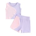 thumbnail image 1 of Elippeo 2Pcs Baby Girl Summer Outfits 9 12 18 24 Months 3 4 Years Sleeveless Patchwork Tank Tops + Shorts Set Toddler Clothes, 1 of 10