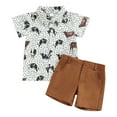 thumbnail image 1 of Elippeo 2Pcs Toddler Boys Summer Outfits 1-6 Years Short Sleeve Graphic Print Button Down Shirt + Shorts Set, 1 of 10