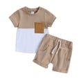 thumbnail image 1 of Elippeo 2Pcs Toddler Boys Summer Outfits 3 4 5 Years Short Sleeve Contrast Color Patchwork T-Shirt + Shorts Set Kid Clothes, 1 of 9