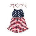 thumbnail image 1 of Elippeo 4th of July Kids Girls Romper Overalls Stripe Stars Print Sleeveless Tie-Up Spaghetti Straps Shortall Summer Jumpsuit with Belt, 1 of 10