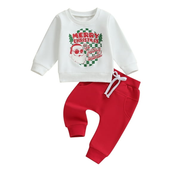 Elippeo Baby 2 Piece Cute Outfit 6M 12M 18M 24M 3Y Christmas Letter Print Long Sleeve Sweatshirt and Elastic Pants Set for Newborn Fall Clothes