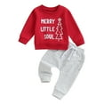 thumbnail image 1 of Elippeo Baby 2 Piece Cute Outfit 6M 12M 18M 24M 3Y Christmas Letter Print Long Sleeve Sweatshirt and Elastic Pants Set for Newborn Fall Clothes, 1 of 10