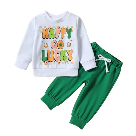 Elippeo Baby 2Pcs Irish Day Outfits 3M 6M 12M 18M 24M 3Y St Patricks Day Long Sleeve Checkerboard Print Sweatshirt and Pants Set Toddler Clothes