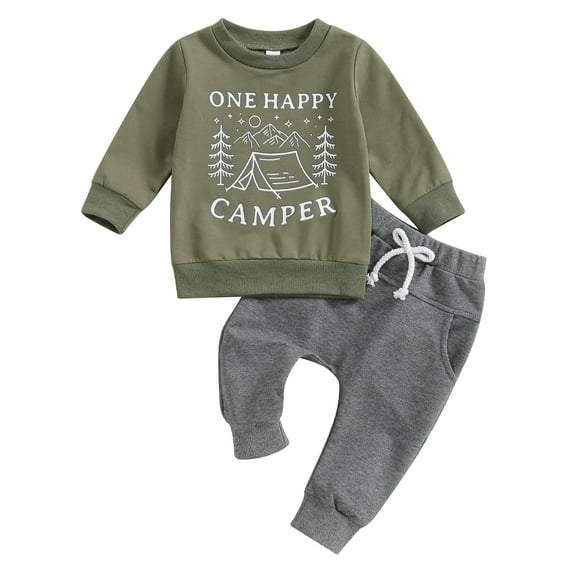 Elippeo Baby Boy 1st Birthday Outfits 6 12 18 Months Tree Letter Print Long Sleeve Crew Neck Pullover with Solid Color Pants 2Pcs Outfits