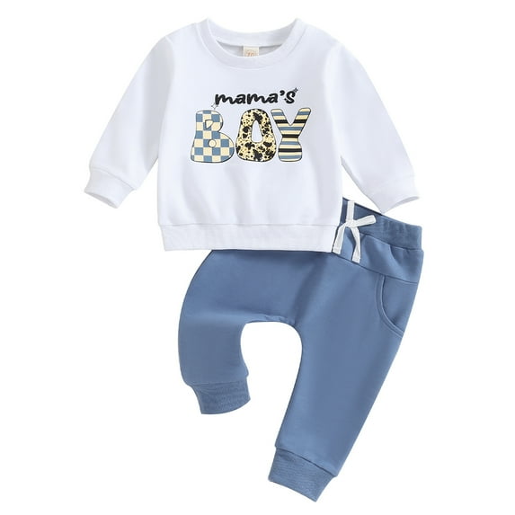 Elippeo Baby Boy 2 Piece Outfits 6M 12M 18M 24M 3Y Letter Print Long Sleeve Sweatshirt and Elastic Pants for Toddler Fall Clothes