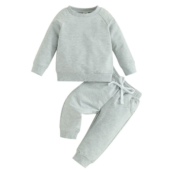 Elippeo Baby Boy 2 Piece Outfits 6M 12M 18M 24M 3Y Solid Color Long Sleeve Sweatshirt and Elastic Pants for Toddler Fall Tracksuit