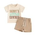 thumbnail image 1 of Elippeo Baby Boy 2 Piece Summer Outfit 6 12 18 24 Months 3 Years Letter Print Round Neck Short Sleeve Tops Elastic Waist Shorts Toddler Set, 1 of 9