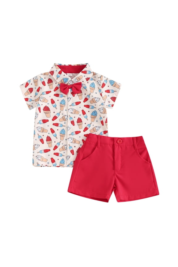 Baby Boy 4th of July Outfits 6 12 18 24 Months 3 4 Years Short Sleeve Flag Print Tops + Shorts Set Toddler Clothes