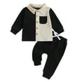 thumbnail image 1 of Elippeo Baby Boy Fall Outfits 6 12 18 24 Months 3 4 Years Classic Long Sleeve Contrast Color Shirt + Pants Set Toddler Warm Clothes, 1 of 9