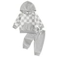 thumbnail image 1 of Elippeo Baby Boy Fall Outfits Classic Long Sleeve Checkerboard Print Hoodie + Pants Set Toddler Warm Clothes 6 12 18 24 Months 3 4 Years, 1 of 10