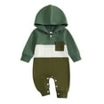 thumbnail image 1 of Elippeo Baby Boy Fall Romper Contrast Color Long Sleeve Hood Full Length Pocket Jumpsuit 3 6 12 18 Months, 1 of 9