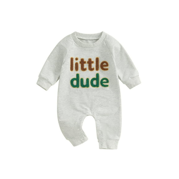 Elippeo Baby Boy Fall Romper Letter Embroidery Long Sleeve Crew Neck Full Length Jumpsuit