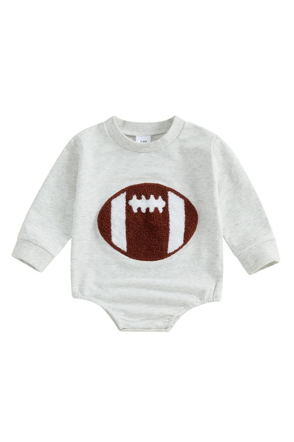 Baby Boy Romper Football Embroidered Long Sleeve Round Neck Adorable Fall Jumpsuits