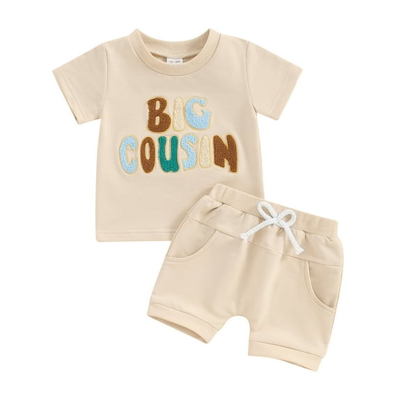 Elippeo Baby Boy Summer Outfits 12 18 24 Months 3 4 5 Years Short Sleeve Letter Embroidery T-Shirt Pocket Shorts Set Toddler Clothes