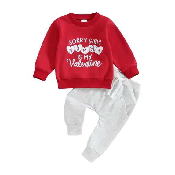 Elippeo Baby Boy Valentine's Day Outfits 3M 6M 12M 18M 24M 3Y Letter Print Long Sleeve Sweatshirt and Elastic Pants for Toddler Fall Clothes