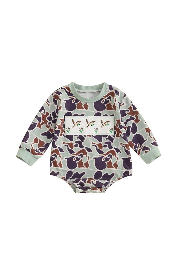 Baby Boys Autumn Romper Infant Long Sleeve Crew Neck Duck Embroidery Camouflage Romper 3 6 12 18 Months