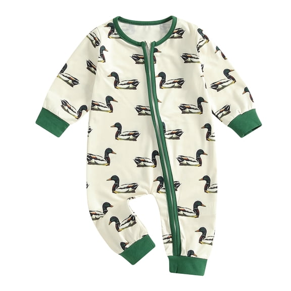 Elippeo Baby Boys Girls Jumpsuits Long Sleeve Round Neck Duck Print Rompers Newborn Pajamas 6 12 18 24 Months