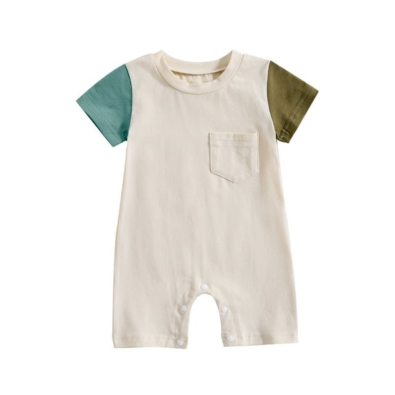 Elippeo Baby Boys Girls Summer Casual Jumpsuit 3M 6M 12M 18M 24M Short Sleeve O Neck Contrast Color Romper