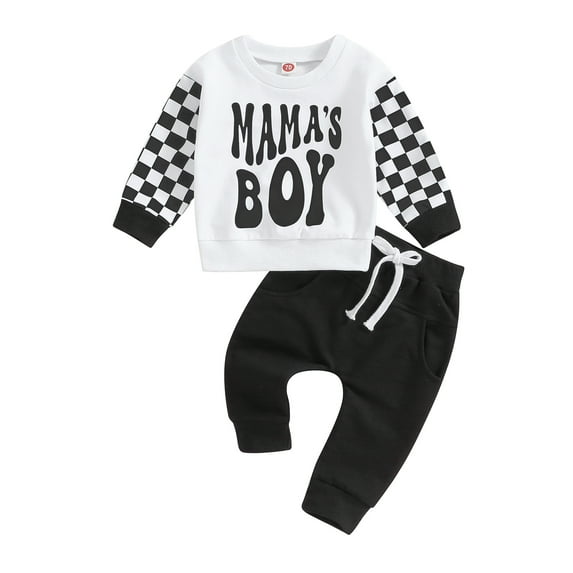 Elippeo Baby Boys Outfits 6M 12M 18M 24M 3Y Toddler Letter Print Long Sleeve Round Neck Sweatshirt and Pants Set Newborn 2 Piece Suits