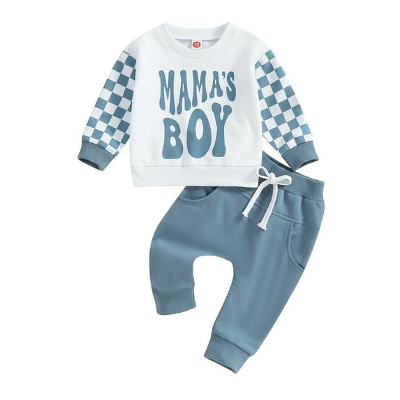 Elippeo Baby Boys Outfits 6M 12M 18M 24M 3Y Toddler Letter Print Long Sleeve Round Neck Sweatshirt and Pants Set Newborn 2 Piece Suits