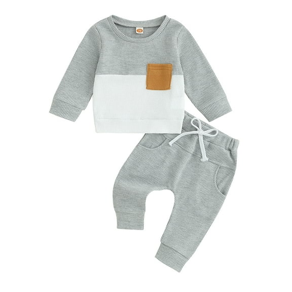 Elippeo Baby Boys Pants Set 6M 12M 18M 24M 3Y  Long Sleeve Crew Neck Contrast Color Sweatshirt with Elastic Waist Sweatpants Infant Clothes