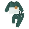 thumbnail image 1 of Elippeo Baby Boys Pants Set 6M 12M 18M 24M 3Y  Long Sleeve Crew Neck Contrast Color Sweatshirt with Elastic Waist Sweatpants Infant Clothes, 1 of 10