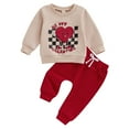 thumbnail image 1 of Elippeo Baby Boys Pants Set, Long Sleeve Crew Neck Letters Heart Print Sweatshirt with Elastic Waist Sweatpants Valentine’s Day Outfit 3 6 12 18 24 Months 3 Years, 1 of 9