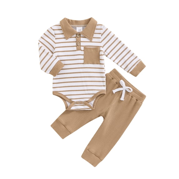 Elippeo Baby Boys Pants Set, Long Sleeve Striped Romper with Pants Fall Outfit for Casual Daily 3 6 9 12 18 Months