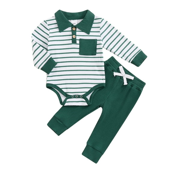 Elippeo Baby Boys Pants Set, Long Sleeve Striped Romper with Pants Fall Outfit for Casual Daily 3 6 9 12 18 Months