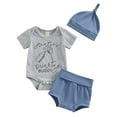 thumbnail image 1 of Elippeo Baby Boys Shorts Set 3 6 12 18 Months Letters Print Romper with Elastic Waist Shorts and Hat Summer Set Clothes, 1 of 10
