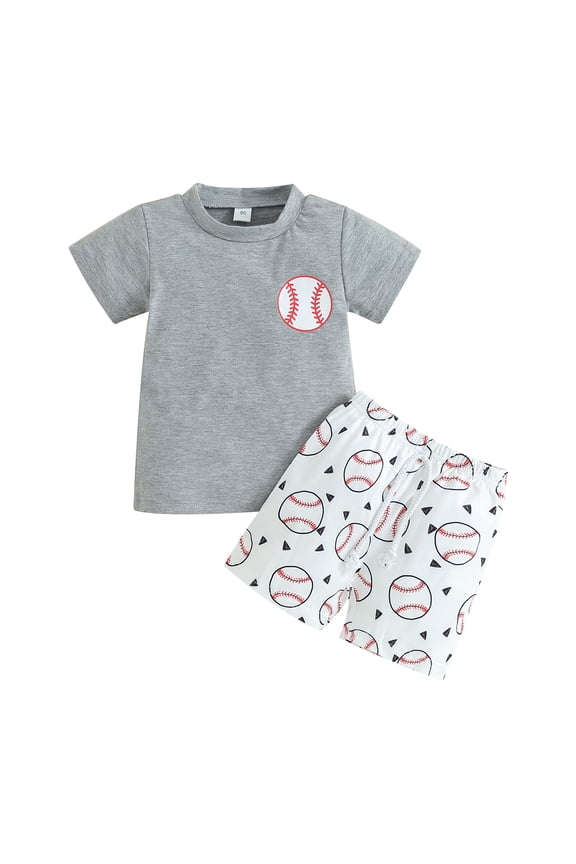 Baby Boys Summer 2-Piece Outfits 6 12 18 24 Months 3 Years Casual Baseball Print Short Sleeve T-Shirt and Elastic Sports Shorts Set
