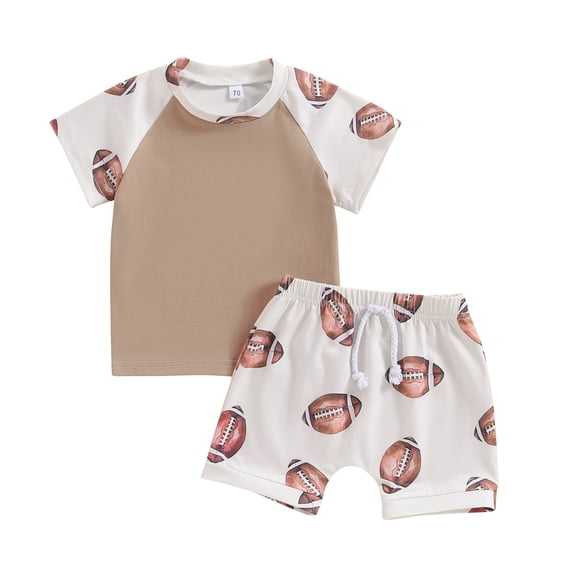 Elippeo Baby Boys Summer Outfits 3 6 12 18 24 Months 3 Years Rugby Print Short Sleeves T-Shirt and Elastic Shorts Set for 2 Piece Vacation Clothes Set