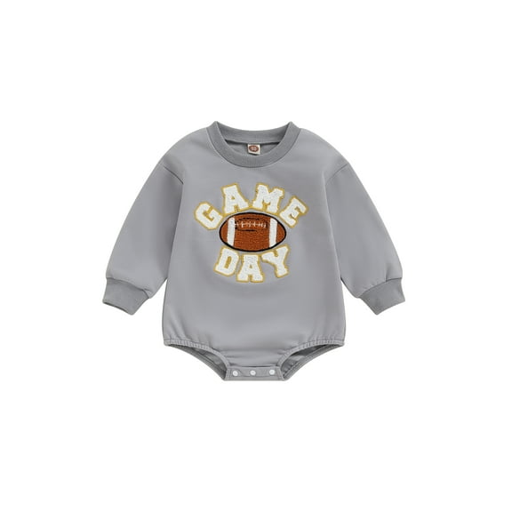 Elippeo Baby Fall Romper Letter Football Embroidery Long Sleeves Round Neck Jumpsuit for Girls and Boys