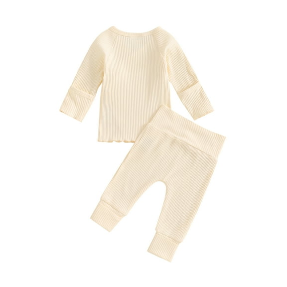 Elippeo Baby Girl 2Pcs Fall Outfits Long Sleeve Wrap Front Ribbed Tops + Pants Set Toddler Clothes 3 6 12 Months