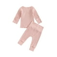 thumbnail image 1 of Elippeo Baby Girl 2Pcs Fall Outfits Long Sleeve Wrap Front Ribbed Tops + Pants Set Toddler Clothes 3 6 12 Months, 1 of 9