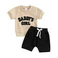 thumbnail image 1 of Elippeo Baby Girl 2Pcs Spring Outfits 0-3 Years Fuzzy Letter Embroidery Short Sleeve Tops + Shorts Set Toddler Clothes, 1 of 10