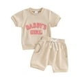 thumbnail image 1 of Elippeo Baby Girl 2Pcs Spring Outfits 0-3 Years Fuzzy Letter Embroidery Short Sleeve Tops + Shorts Set Toddler Clothes, 1 of 10