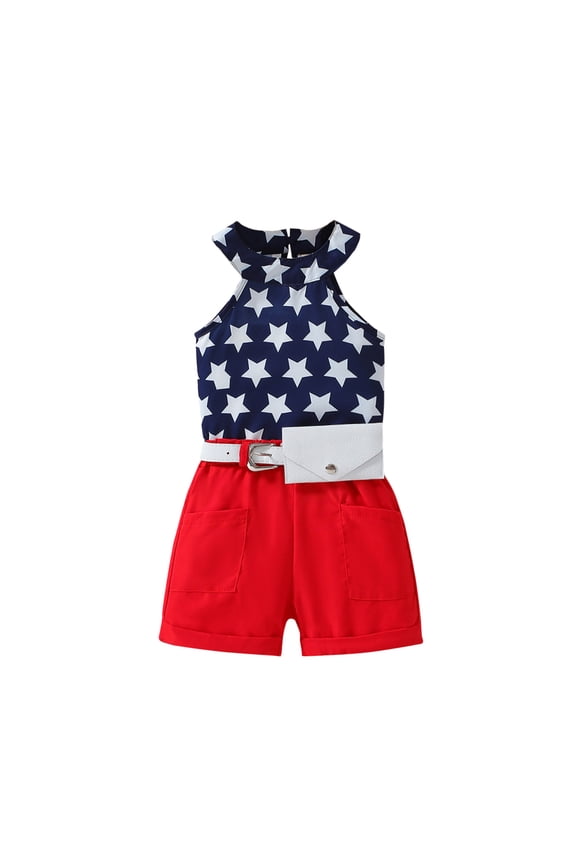 Baby Girl 4th of July Outfits 12 18 Months 3 4 5 6 Years Sleeveless Star Print Tank Tops + Shorts Set Toddler Clothes