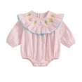 thumbnail image 1 of Elippeo Baby Girl Birthday Romper Striped Ice Cream Embroidery Ruffle Trim Long Sleeve Jumpsuit Fall Clothes 9 12 18 Months, 1 of 10