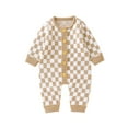 thumbnail image 1 of Elippeo Baby Girl Boy Knitted Jumpsuit 3M 6M 12M 18M 24M  Checkerboard Round Neck Long Sleeve Button Up Rompers for Toddlers, 0-24 Months, 1 of 10