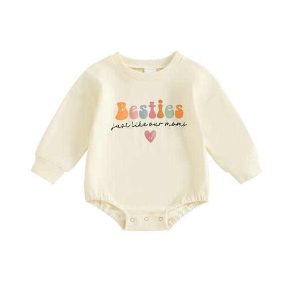 Elippeo Baby Girl Fall Sweatshirt Romper Letter Print Round Neck Long Sleeve Bubble Jumpsuit 3 6 12 18 Months