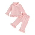 thumbnail image 1 of Elippeo Baby Girl Pajamas 18M 2Y 3Y 4Y 5Y 6Y Long Sleeve Lapel Ruffle Hem Buttons Red Tops + Pants Suit, 1 of 10