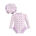 thumbnail image 1 of Elippeo Baby Girl Rash Guard Swimsuit 3 6 12 18 24 Months Long Sleeve Floral/Ice Cream Print Bathing Suit Infant Swimwear with Sun Hat, 1 of 10