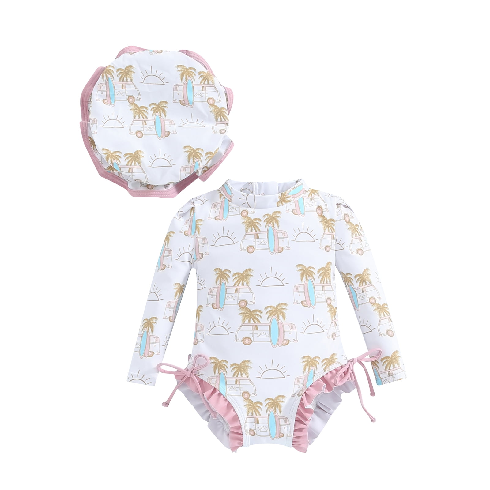 Fanvereka Girl Rash Guard Swimsuit, Print Long Sleeve Bathing Suit