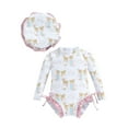 thumbnail image 1 of Elippeo Baby Girl Rash Guard Swimsuit 3 6 12 18 24 Months Long Sleeve Floral/Ice Cream Print Bathing Suit Infant Swimwear with Sun Hat, 1 of 10