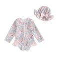 thumbnail image 1 of Elippeo Baby Girl Rash Guard Swimsuit 6 9 12 18 24 Months 3 Years Long Sleeve Floral Print Bathing Suit Infant Swimwear with Bowknot Sun Hat, 1 of 9