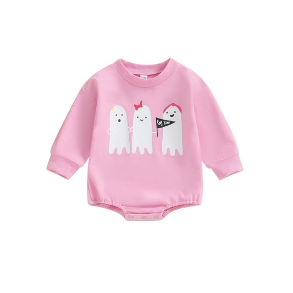 Elippeo Baby Girl Rompers Crew Neck Long Sleeve Ghost Print Jumpsuits Halloween Clothes Bodysuits 3 6 12 18 Months